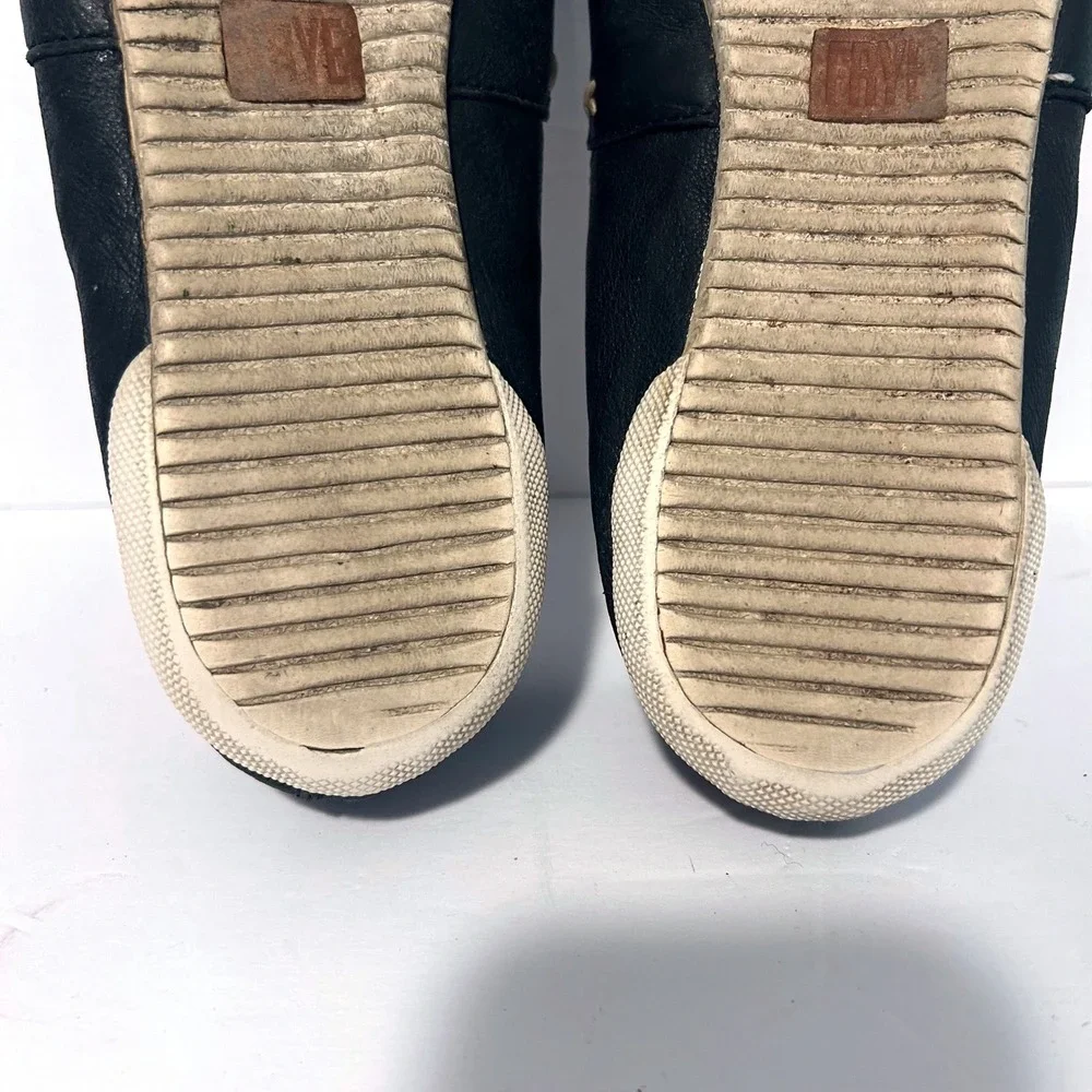 Frye Melanie Slip On Sneakers Womens 9 Black Leather Low Top Flats Luxury Casual